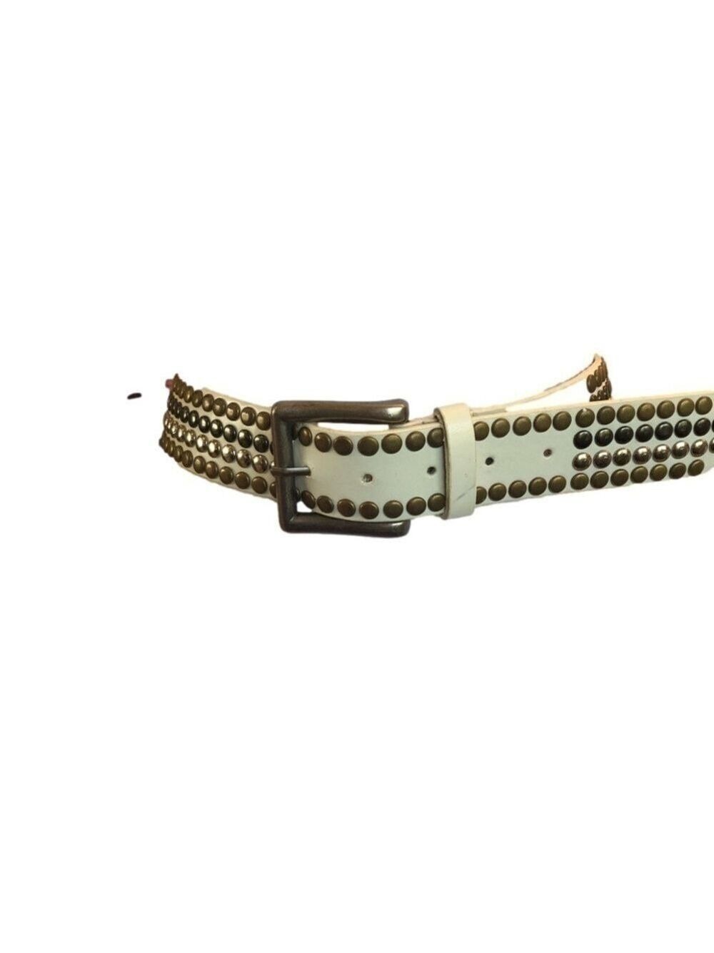 LEATHER lined off-white belt 1.75โ wide 4 rows of studs silver tone buckle 43โ